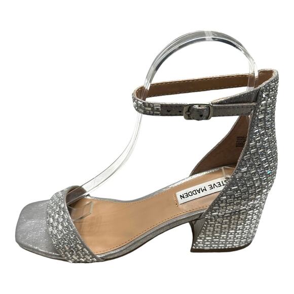 Steve Madden Imina Ankle Strap Silver Rhinestone Sandal Size 7.5 - Picture 8 of 13